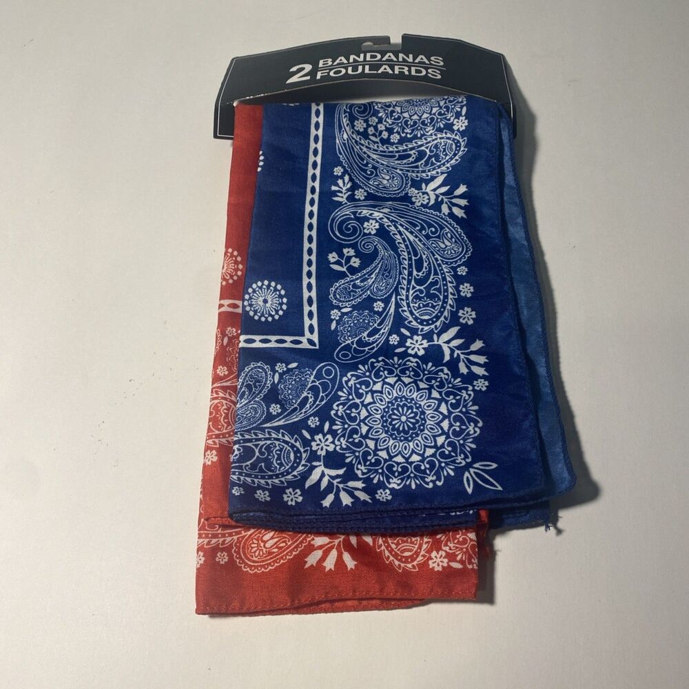 Nos 2 Paisley Bandana Hankies Handkerchiefs New Red White Blue  2004 Vintage